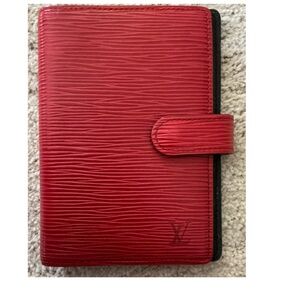 Authentic Louis Vuitton Red Epi PM Agenda Passport Holder Wallet -Like New